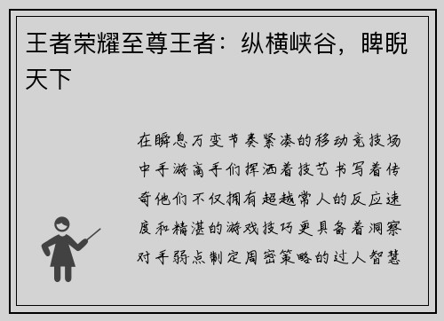 王者荣耀至尊王者：纵横峡谷，睥睨天下